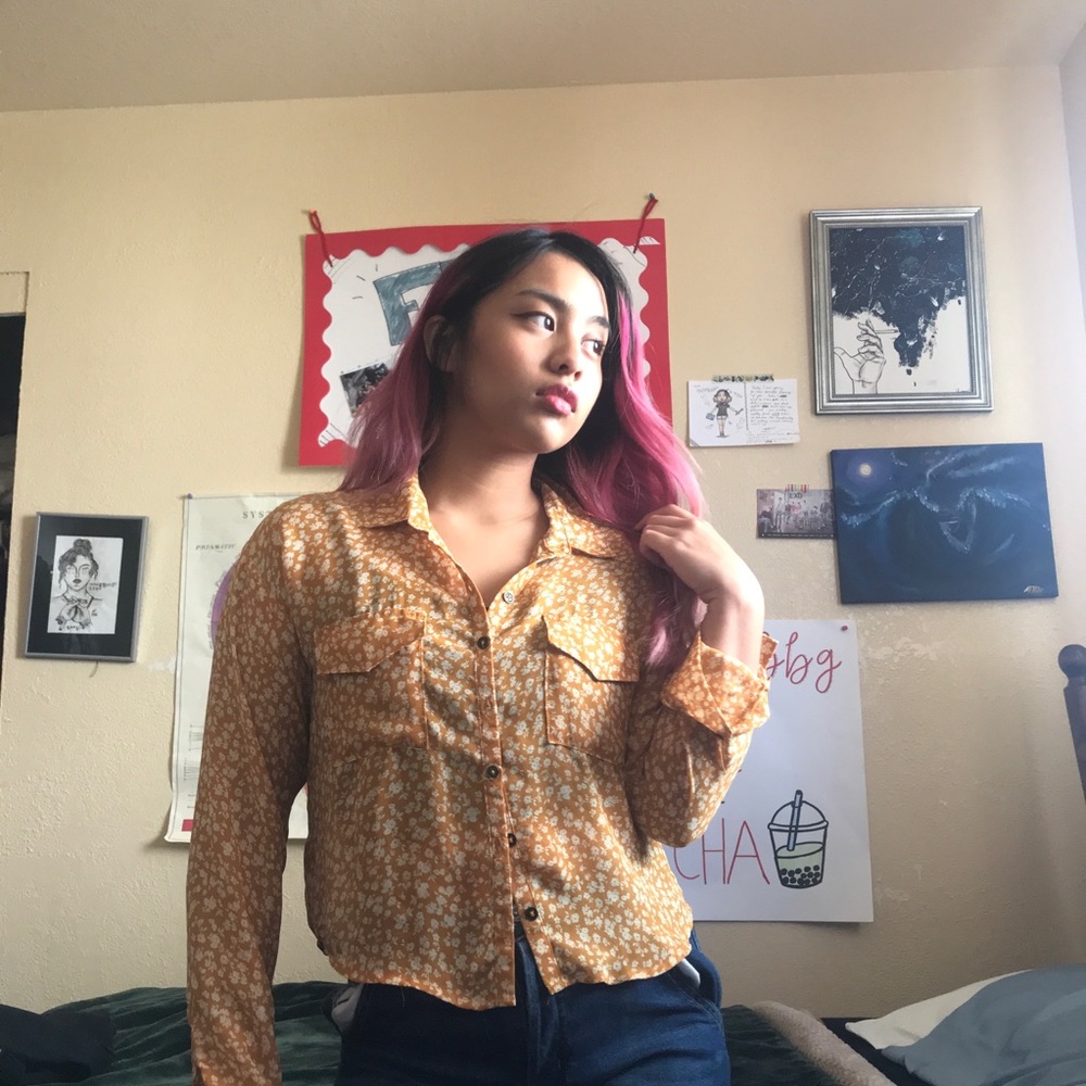 🌻Cropped Translucent Collared Blouse🌻
